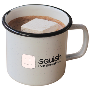 logo mug with hot chocolate and a marshmallow