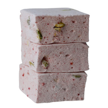 Load image into Gallery viewer, stack of 3 berry pistachio rose flavored marshmallows