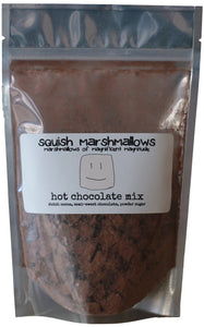 Pack of hot chocolate mix, containing chocolate chunks, cocoa powder and sugar