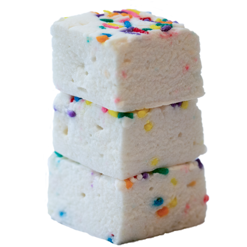 Handmade square marshmallows in an Birthday Party flavor
