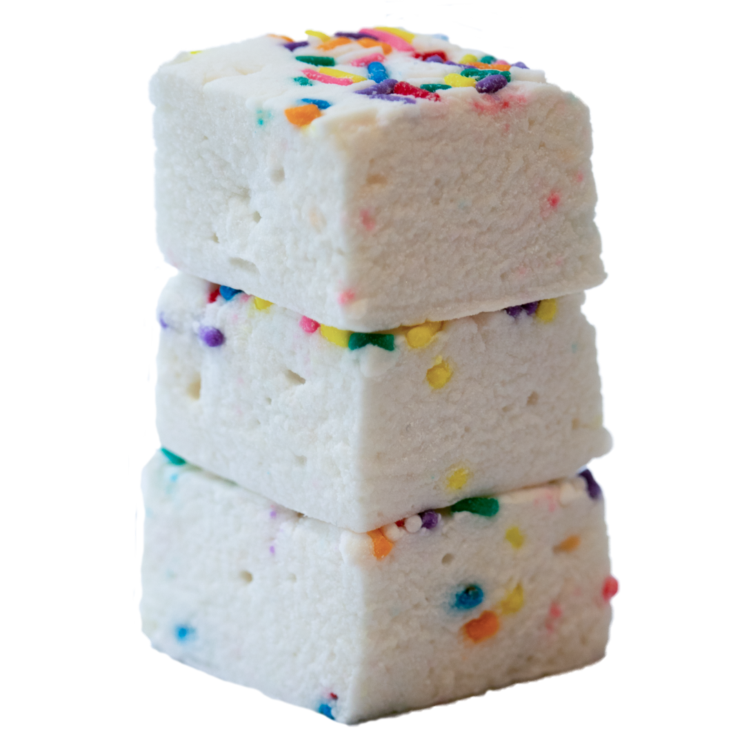 Handmade square marshmallows in an Birthday Party flavor