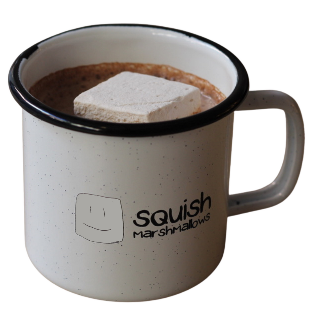 logo mug with hot chocolate and a marshmallow