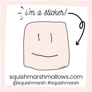 sticker card with the squish logo face in the center